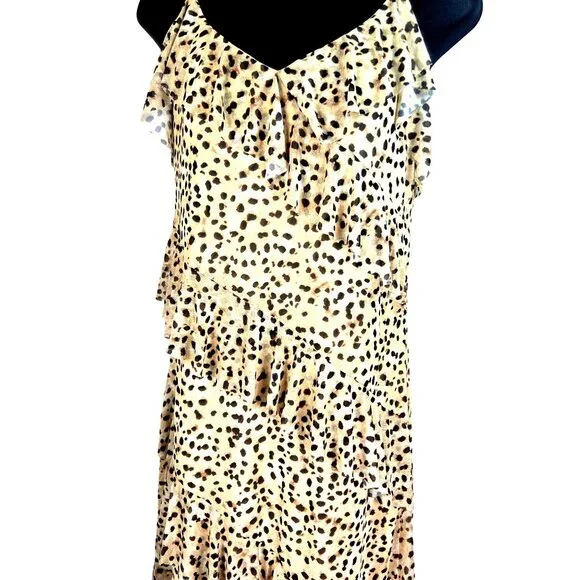 Steve Madden Ada Dress Desert Sand Asymmetrical Leopard Print Tiered Lg NWT - Picture 5 of 9
